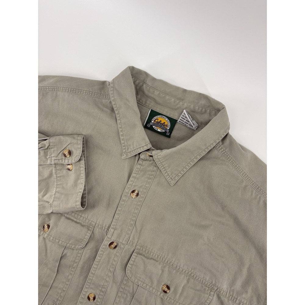 Cabelas Deerskin Soft Chamois Flannel Men's 3XL‎ Beige Shirt Long Sleeve